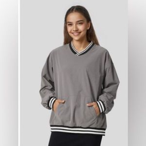 HALARA V Neck Long Sleeve Kangaroo Pocket Oversized Shirt